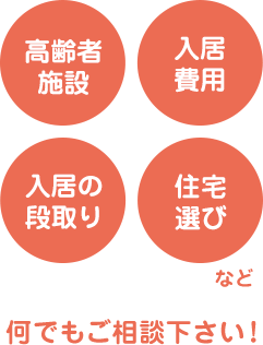 高齢者施設・入居費用・入居の段取り・住宅選びなど何でもご相談下さい！